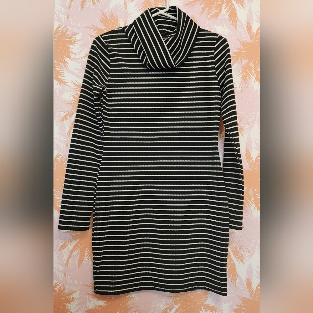 Missguided Striped Black and White Turtleneck Longsleeve Dress